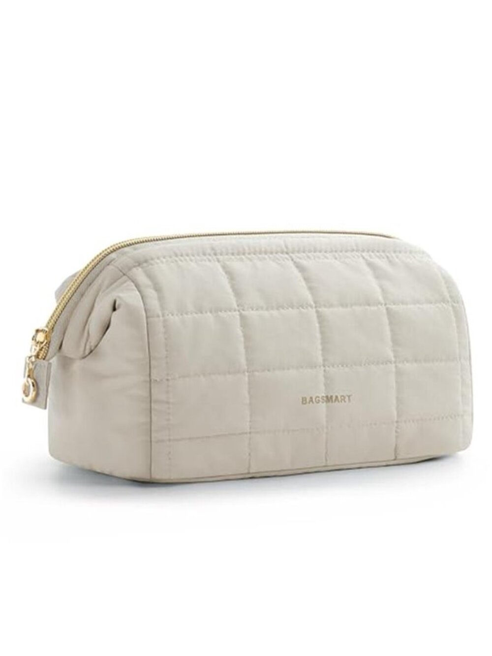 BAGSMART Makeup Bag Travel Toiletry Bag, Wide-open Zipper Pouch, Beige